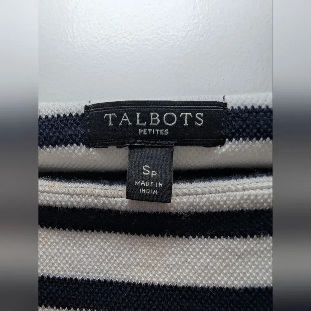 Talbots Black White Striped Sailor Shift Dress Small Petite Preppy Nautical SP - Picture 3 of 6